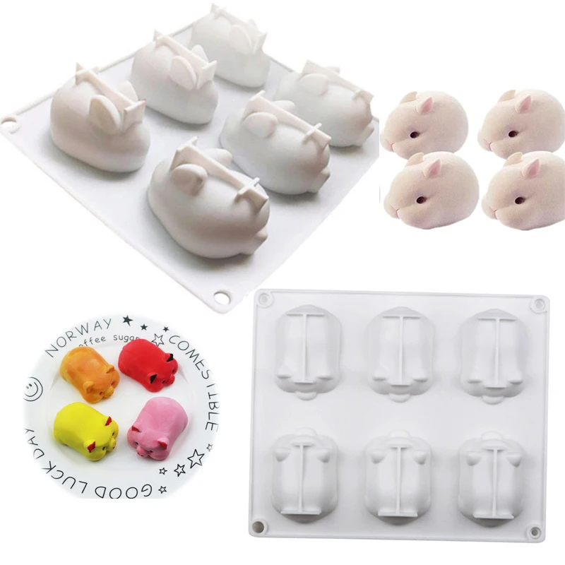 

3D Easter Bunny Chocolate Silicone Mold Rabbit Pig Mousse Cake Baking Pan For Pudding Jelly Dessert Cheesecake Soap Making Tools