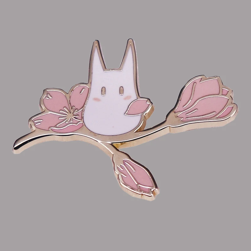 

Pink Cherry Blossom Enamel Pins Fashion Cartoon Animals Anime Cat Brooch For Women Lapel Pins Collection Jewelry Gifts
