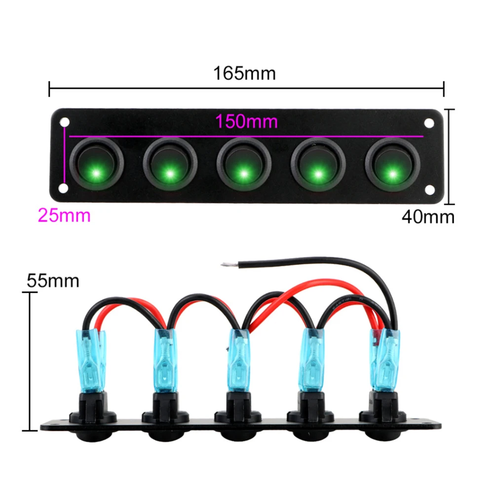 

5 Gang Toggle Rocker Switch Panel 12-24V For Car Boat Marine RV Truck Blue LED IP65 Waterproof, Splash-proof, Anti-corrosion