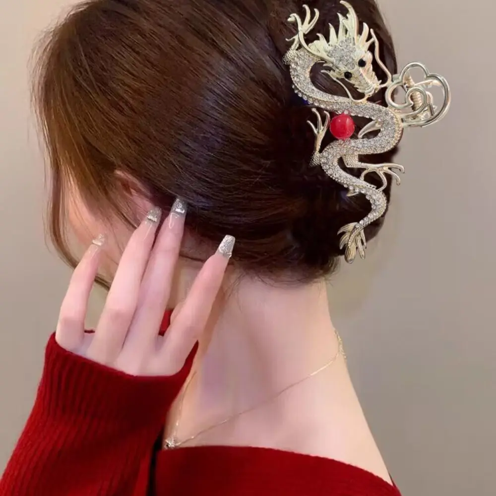 

2024 Zodiac Dragon Hair Clip Creative Chinese New Year Hair Accessories Rhinestone Hair Claw for Women Fun Exaggerated Jewelry