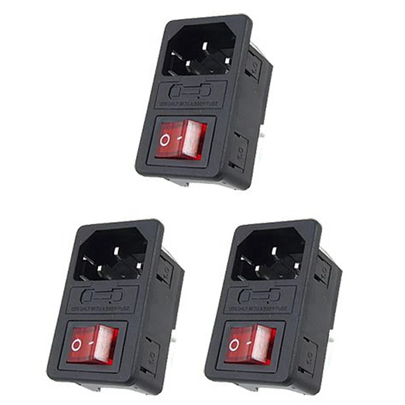 

HOT SALE 3X Inlet Male Power Socket With Fuse Switch 10A 250V 3 Pin IEC320 C14