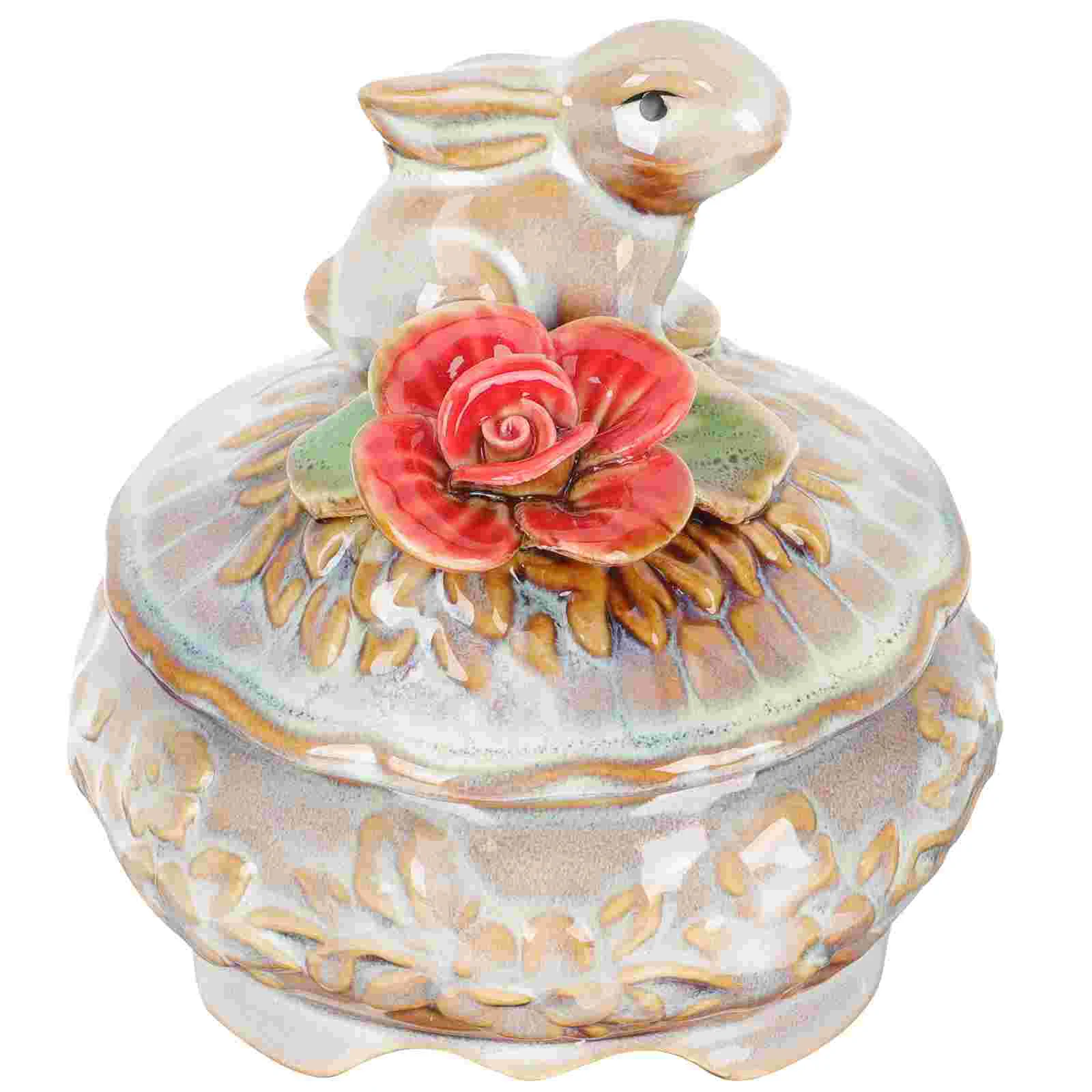 

Rabbit Box Jewelry Ring Hinged Boxes Bunny Trinket Enamel Shui Decorations Year New Chinese Figurines Holder Feng Sculpture