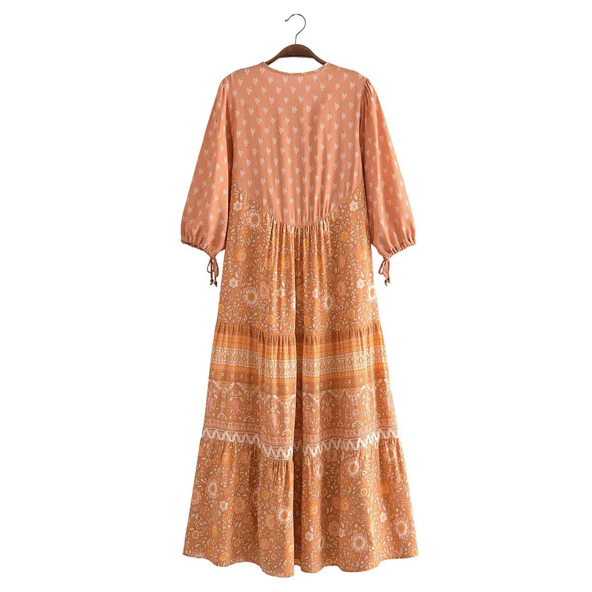 Винтажное шикарное длинное платье-туника с V-образным вырезом и рукавом до локтя