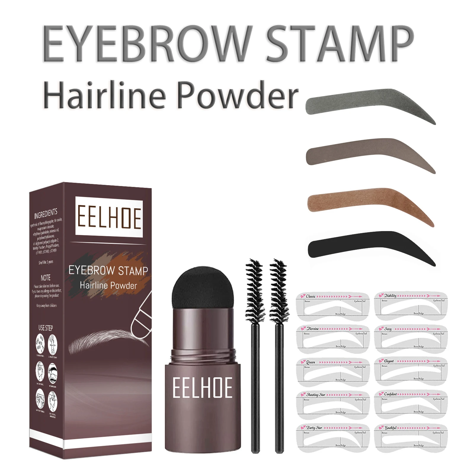 Professional One Step Eyebrow Enhancer Powder Stamp Set Waterproof Women Makeup Brow Stencil Shaping Auxiliary Template Stickers