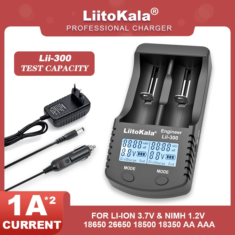 

Зарядное устройство LiitoKala Lii-300, ЖК-дисплей, измеритель емкости, для аккумуляторов 3,7 В, 1,2 В 26650, 18650, 18350, 14500, 18500, 16340, AA, AAA