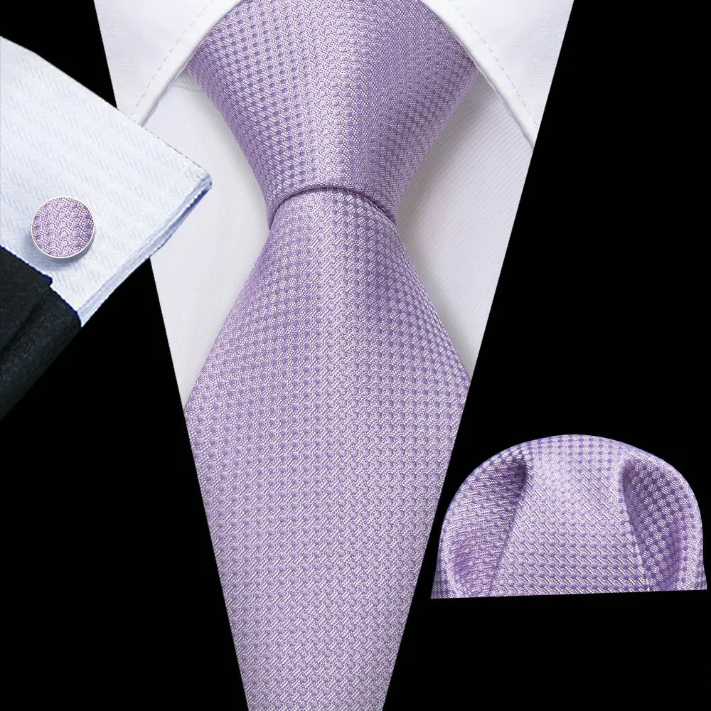 

Fashion Light Purple Solid Men Silk Necktie Brooches Men Tie Handkerchief Cufflinks Sets Men Gift Barry.Wang Designer