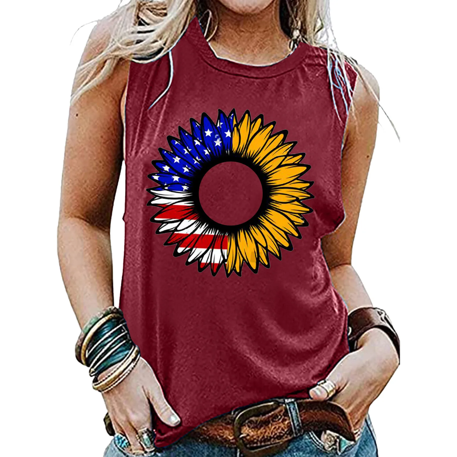 

Топ женский на бретелях, Повседневная Блузка без рукавов, с круглым вырезом и принтом, топ с глубоким V-образным вырезом, на лето