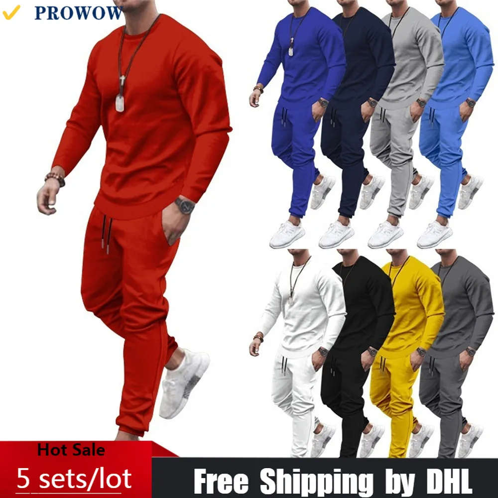 

Мужской спортивный костюм из 2 предметов, повседневный однотонный пуловер с длинным рукавом и спортивные брюки, костюм для бега, 8185