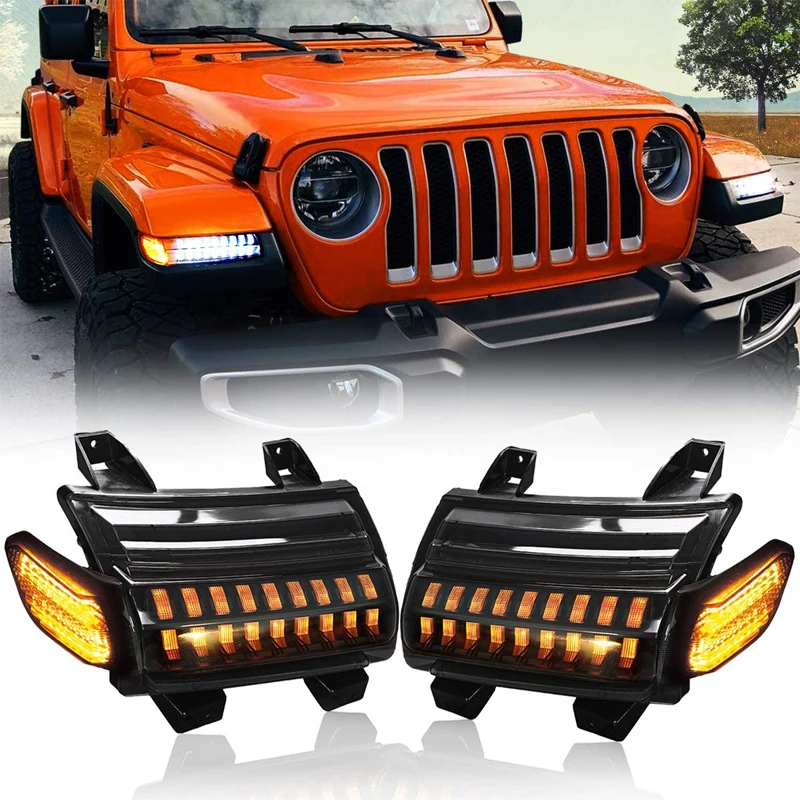 

LED Turn Signal Lights For Jeep Wrangler JL JLU Rubicon Sahara 2018-2020 with Side Marker Lights Daytime Running Lamp White DRL