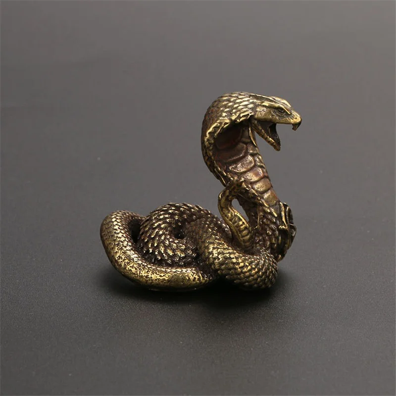 

Antique Bronze Cobra Statue Ornament Zodiac Snake Miniature Figurines Copper Desktop Tea Pets Decor Accessories Craft