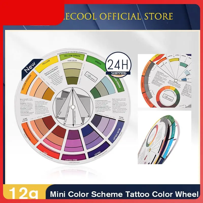 

Professional Tattoo Nail Pigment 12 Color Wheel Paper Card Supplies Three-tier Design Mix Guide Round The Central Circle Rotates