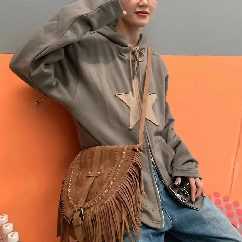 

Loose Star Patch Hip Hop Y2k Clothes Women's Gothic Harajuku Hoodies Long Sleeve Grunge Vintage Casual Punk Sweatshirt Jacket