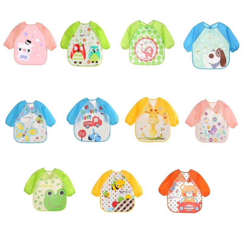 

Baby Coverall Feeding Bibs Messfree Apron Nursing Bib Waterproof Oil Resistant Child Eating Bib Doodle Apron