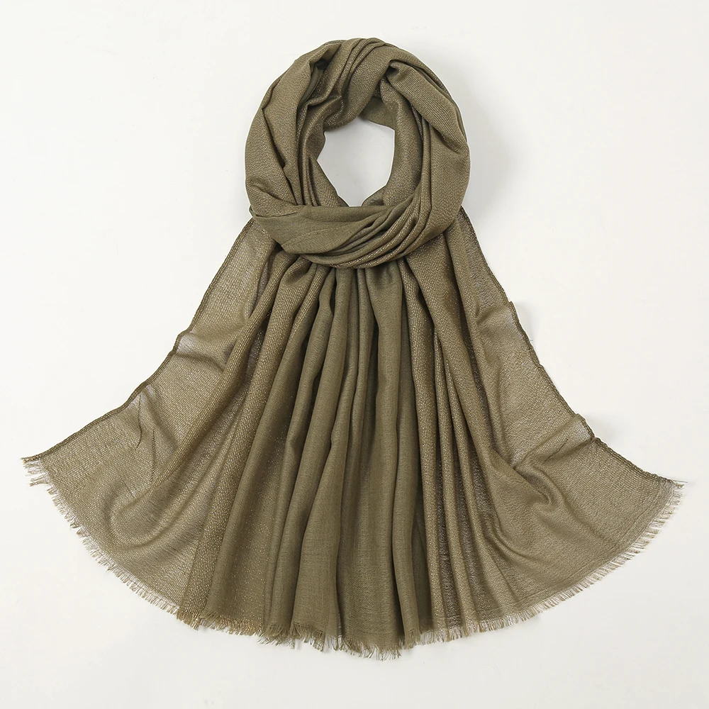 Простой Блестящий шарф из люрекса Шиммер вискоза хиджаб искусственная Пашмина