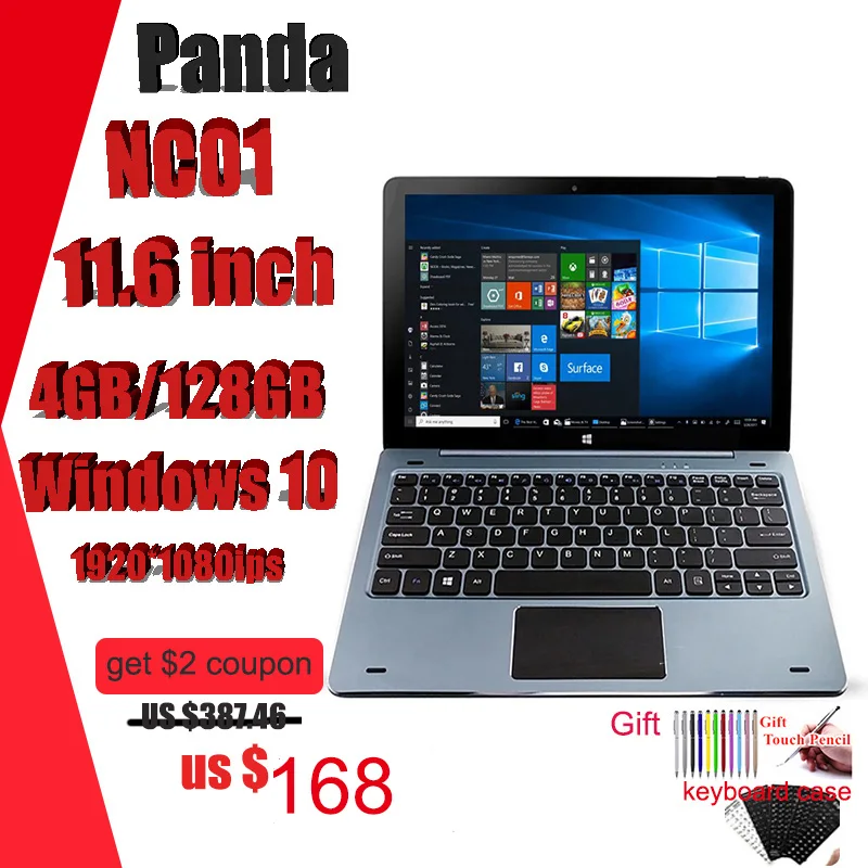 2023 NEW 11.6'' NC01 Windows 10 Home 2-in-1 Notebook Intel Atom x5-8300 Quad Core 128GB DDR RAM 64GB ROM 1920 x 1080 Tablets PC