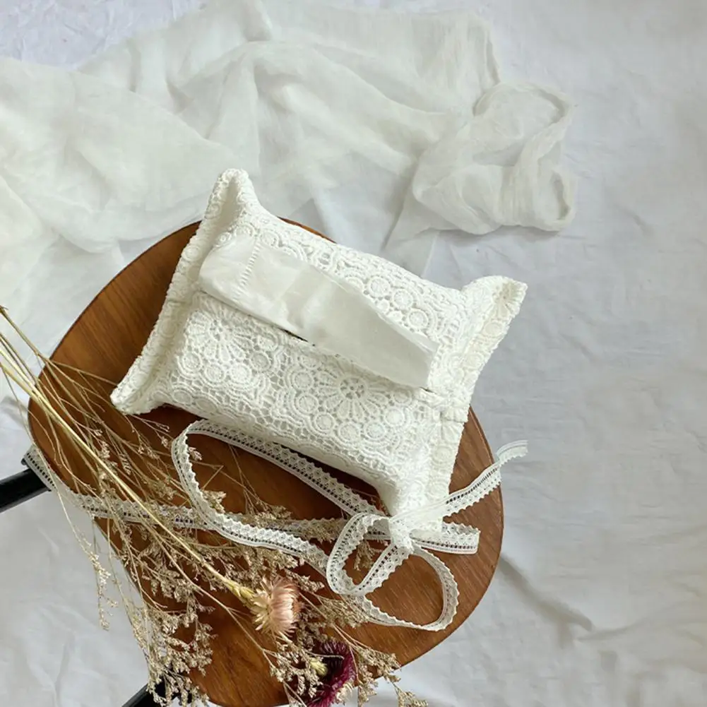 

Tissue Box Cover Charming Lace Rectangular Fine Workmanship Lace Paper Box Cover Tissue Box Cushion for Living Room
