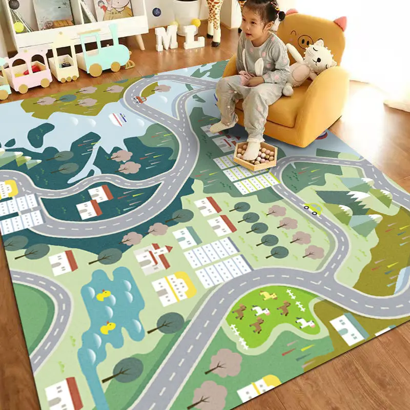 

Children'S Carpet Puzzle Early Education City Traffic Map Baby Crawling Mat Car Track Bedroom Bedside Floor Mat room decoration