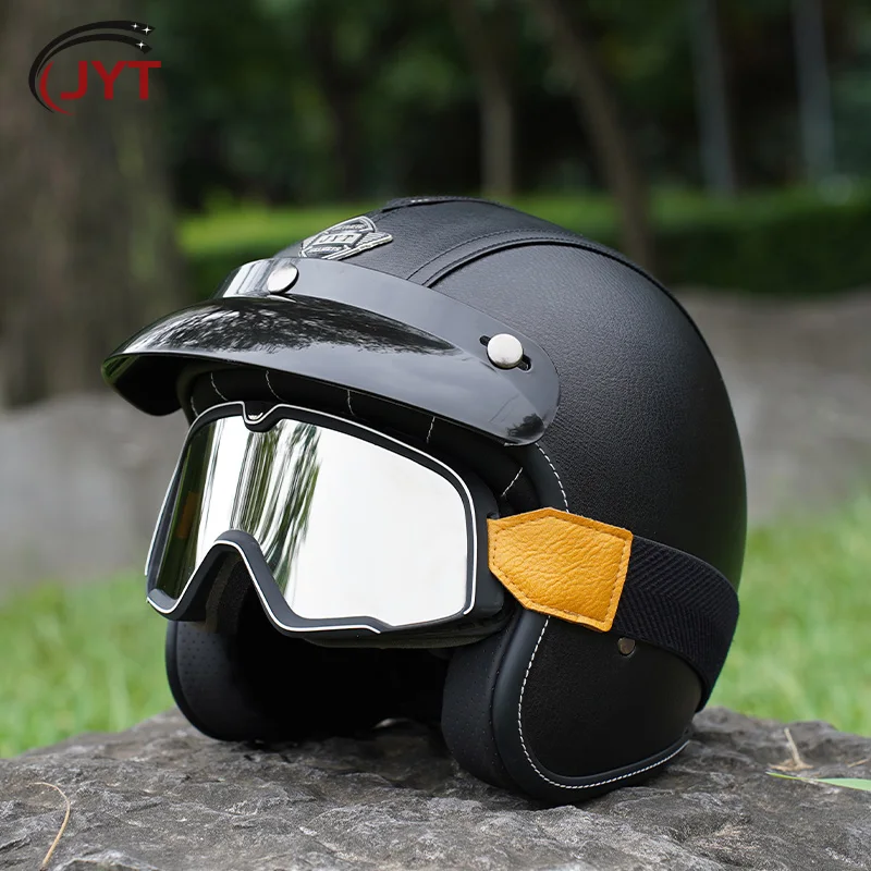 Шлем кожаный с открытым лицом защитный шлем в стиле ретро для скутеров круизеров