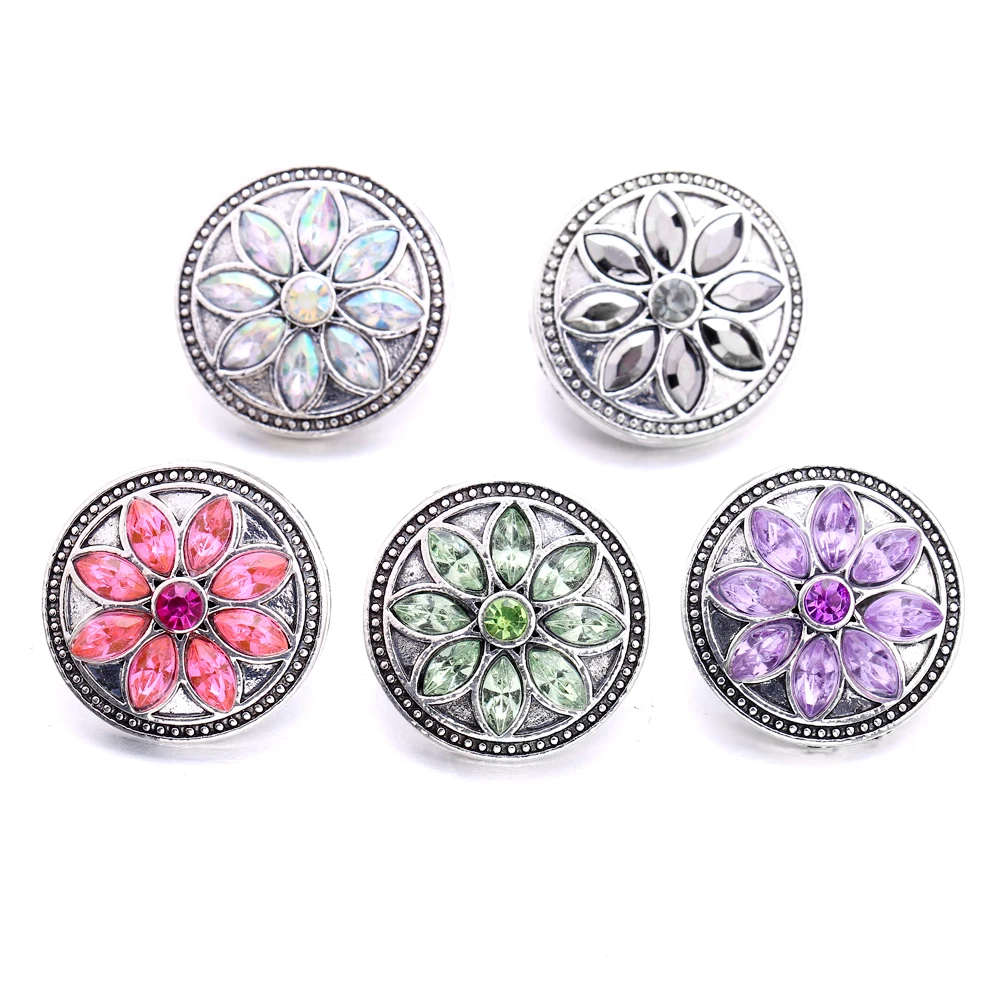 

Wholesale New Arrivals DIY Round Flower Jewelry Accessories Fit 18mm New In Bracelet Clasp Jewelry For Men And Women B745