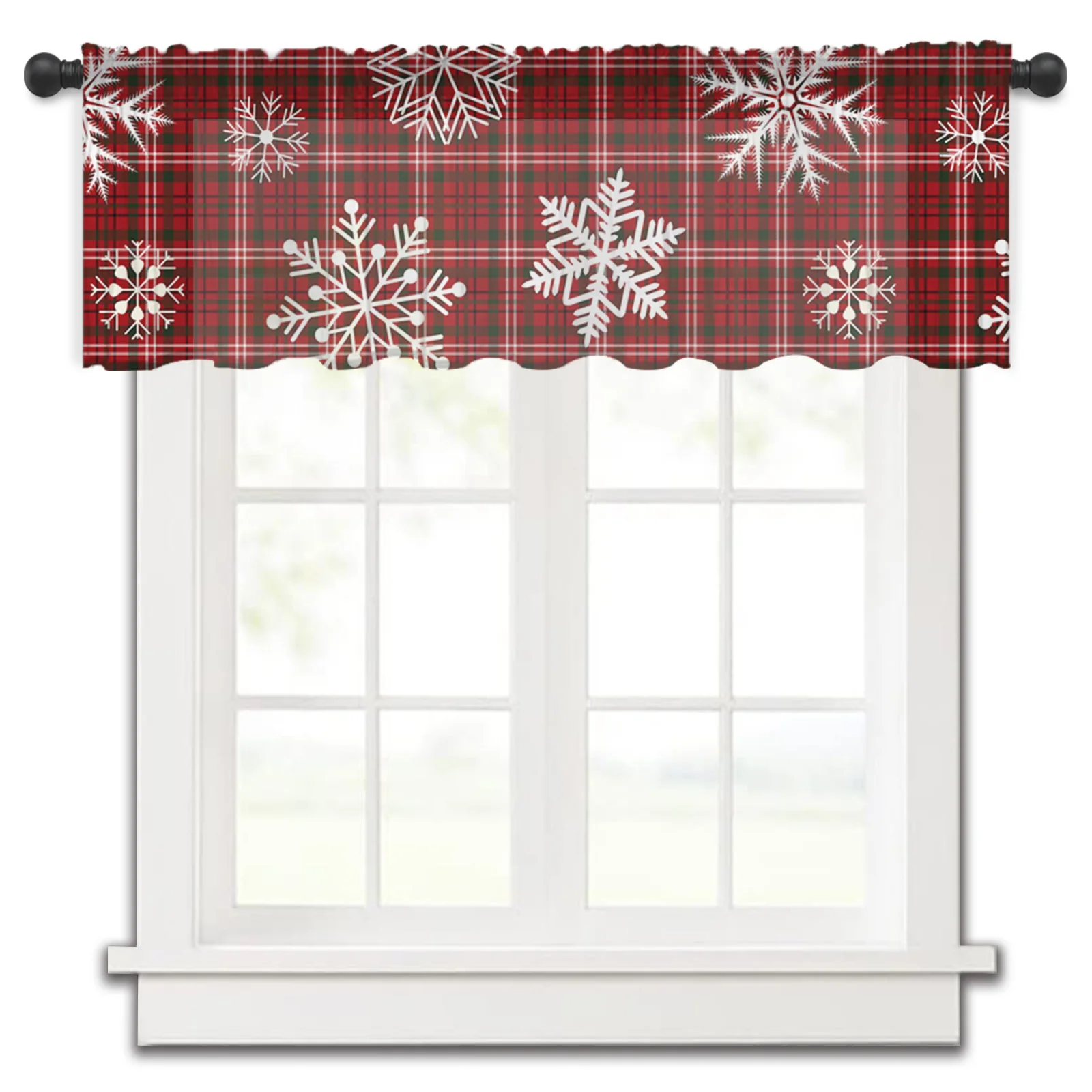 

Рождественские зимние снежинки, красные клетчатые прозрачные шторы, Короткие шторы для гостиной, вуаль, тюль, драпировка для окна, для кухни...