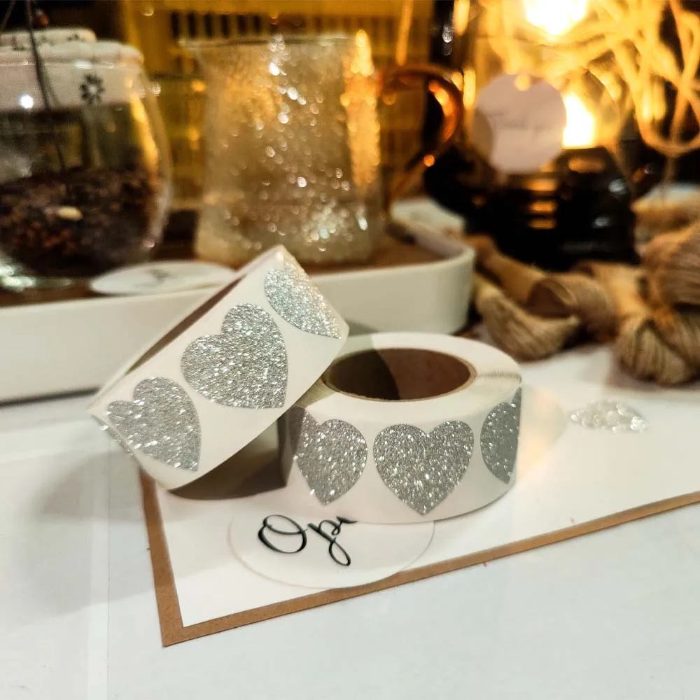 

300 шт., блестящие наклейки в форме сердца для украшения подарков