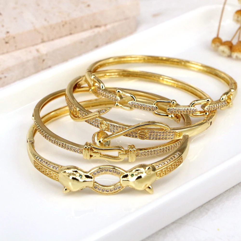 

3PCS, New Arrival Luxury Stackable Statement Bangle for Women Wedding Cubic Zircon Crystal CZ Dubai Gold Plated Bracelets Gifts