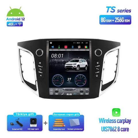 Автомагнитола, мультимедийный навигатор, видеоплеер для Hyundai IX25/CRETA 2014-2018 Tesla Style, вертикальный экран, стерео, Android 12,0