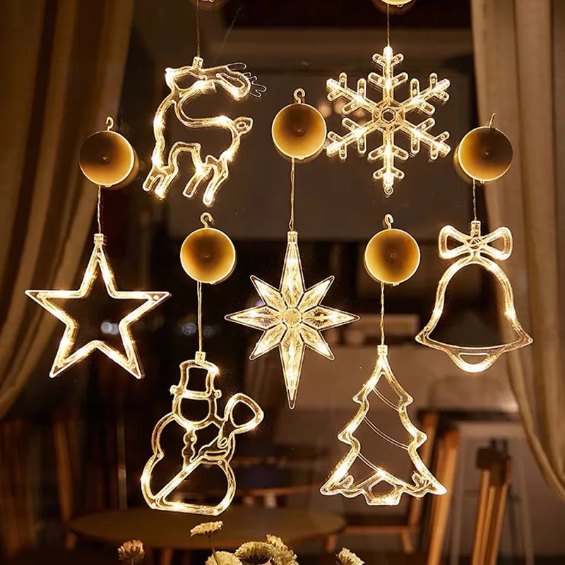 

Christmas LED Light Snowflake Santa Hanging Sucker Lamp Window Ornaments Decoration for Home Xmas Navidad 2023 New Year Decor