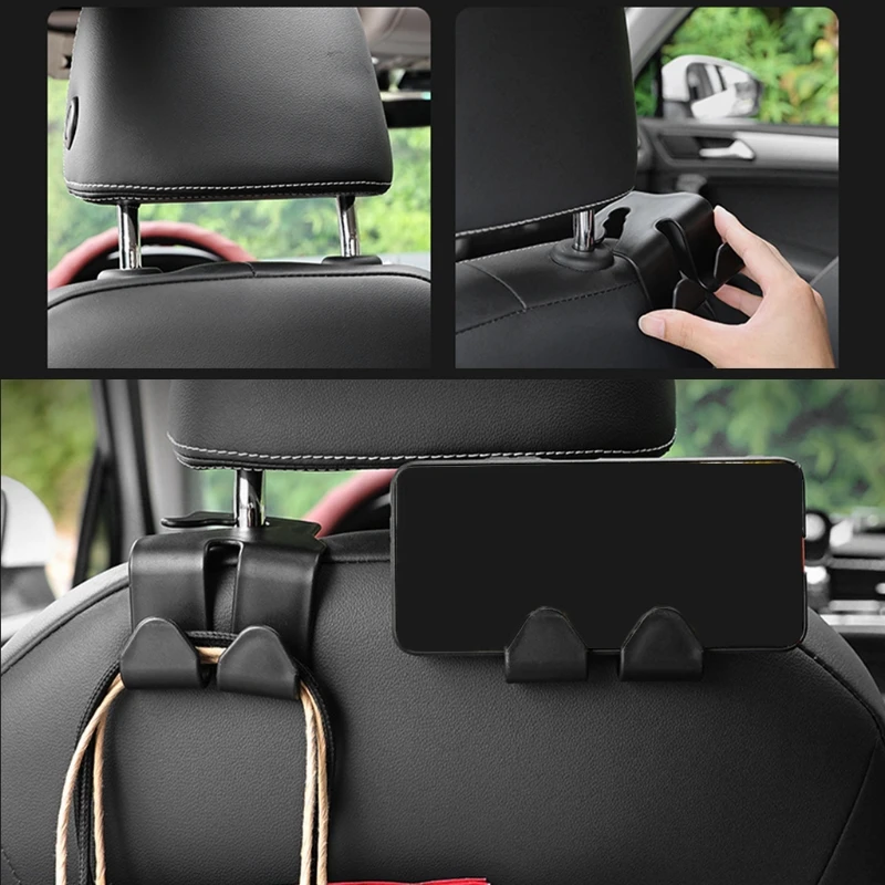 

2 Pcs Universal Car Double Hooks for Purses Bags Cloth Grocery Headrest Organizer Purse Hanger 20 kg Bearing GTWS