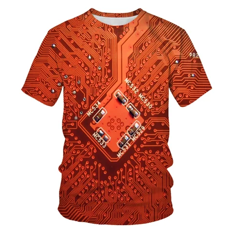 Новая футболка с 3D электронным чипом, компьютерный процессор с принтом, модная повседневная футболка с коротким рукавом для мужчин и женщин, уличная одежда в стиле Харадзюку, футболка большого размера