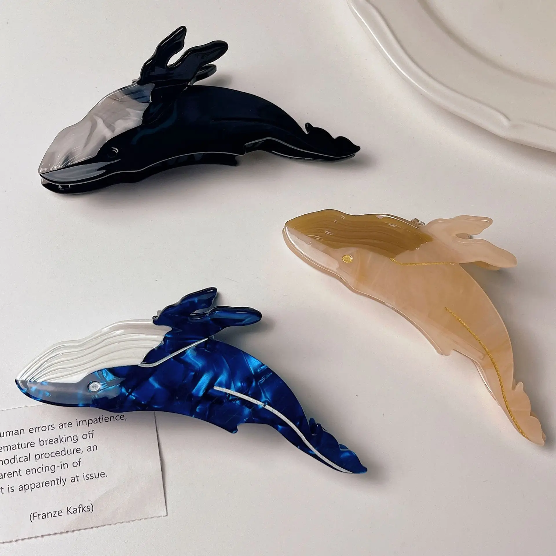 

Korean New Fashion Cartoon Animal Blue Whale Acetate Hair Clip Claw Encrusted Acid Shark Clip Hair Accessories