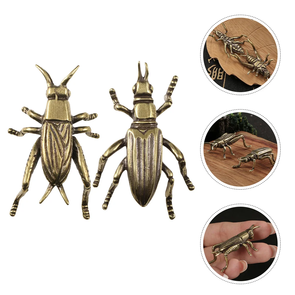 

2Pcs Retro Style Cricket Ornament Desktop Brass Cricket Adornment Home Brass Statue for Tea House