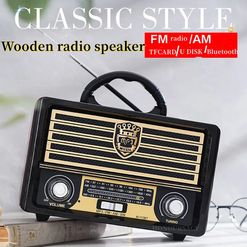 

Caixa De Som Retro Wireless Radio Bluetooth Speaker Portable Subwoofer Sound Bar Home Theater Speaker System HiFi Stere Am Fm