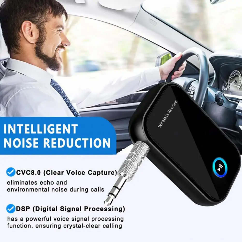 

Wireless Receiver High Fidelity Noise Reduction Voice Control Bluetooth-compatible 5.0 Stereo Receiver Dongle for Car