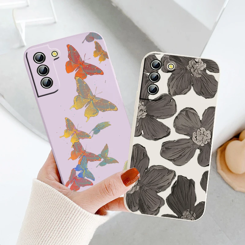 

Beautiful Flower Butterfly Phone Case For Samsung Galaxy S22 S21 S20 Pro FE S10 Note 20 10 Plus Ultra Liquid Rope Cover