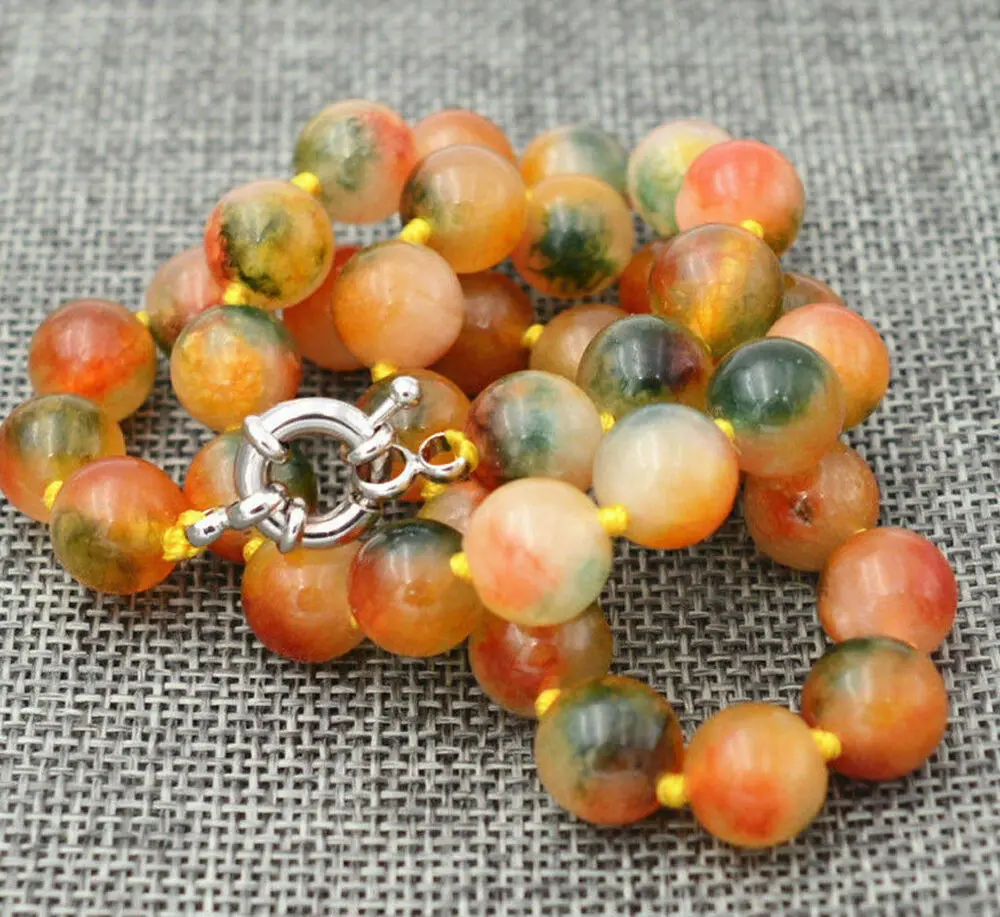 

Natural 10mm Multi-color Jade Round Gemstone Beads Necklace 18''