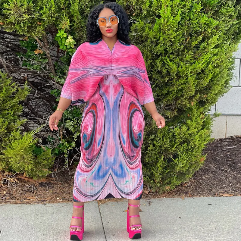 

Женское Плиссированное Платье-миди с рукавами «летучая мышь»