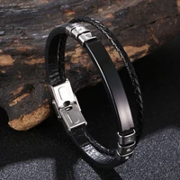 fashion multi layer leather bracelets for men stainless steel classic personalized bangle gift bb1243