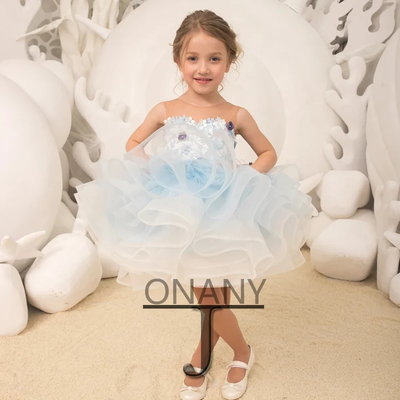 

JONANY Cute Delicate Flower Girl Dress Lace Up Pleated Pageant Customised Dresses for Wedding Ball Gown First Communion Ceremony