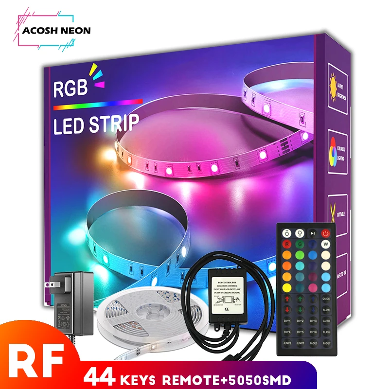 RF LED Strip Lights RGB LED Lights with 44 Keys Remote Control 18/30/60 LEDs/M Flexible LED Lighting Lamp For Bedroom Ceiling