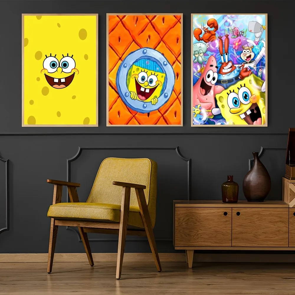 Аниме Губка Боб плакат печать на бумаге дома гостиная спальня вход бар ресторан