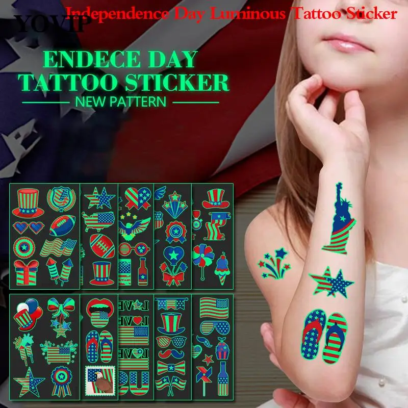 1 Sheet American Flag Luminous Tattoo Stickers Independence Day Disposable Face Arm Makeup Stickers Temporary Tatoo