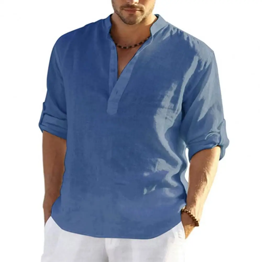 

Men Top Long Sleeves Men Summer Shirt Pure Color Fall Spring Shirt