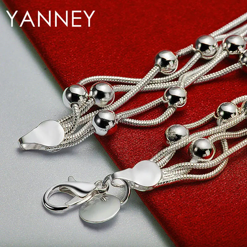 Браслет-цепочка из серебра 925 пробы с бусинами длиной 8 дюймов