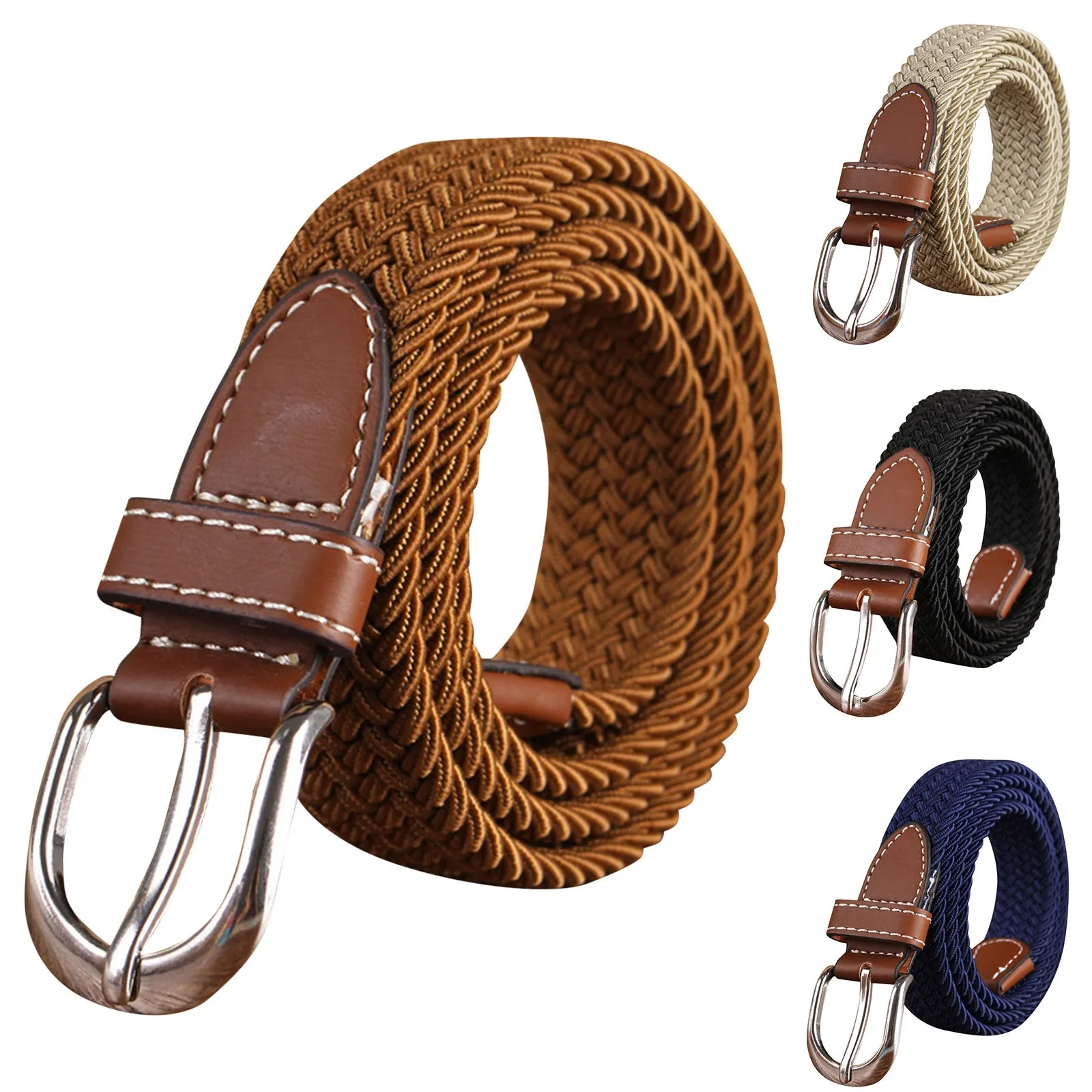 Stretch Canvas Leather Belts For Men Women Casual Knitted Woven Military Tactical Strap Elastic Belt For Pants Jeans 95x2.5 cm