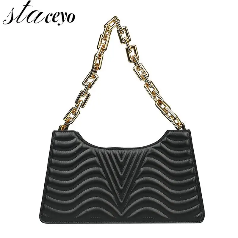 

Casual Klein Blue Women Shoulder Bag PU Leather Thick Chain Designer Handbag New 2022 Solid Female Underarm Bag Bolsa