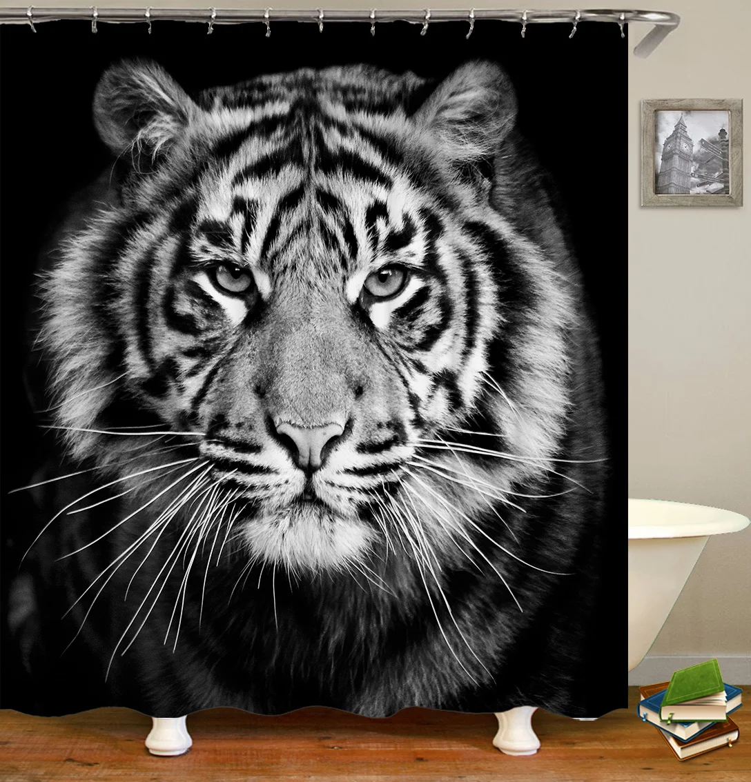 

OLOEY 3D Print Animal Shower Curtains Bath Screens Waterproof Curtains for Bathroom Decor Customized Lion Tiger Beast