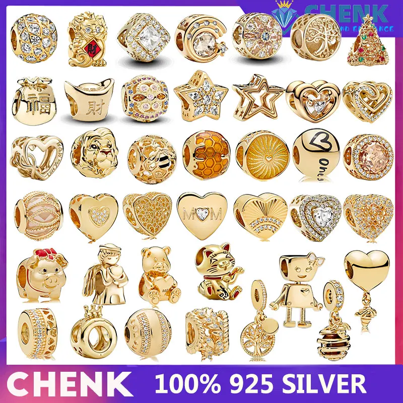 

Шарм-подвеска Charm1 из серебра 100% пробы с логотипом, подходящий оригинальному браслету, блестящее Золотое блестящее сердце, оптовая продажа с фабрики, шармы для женщин, подарок