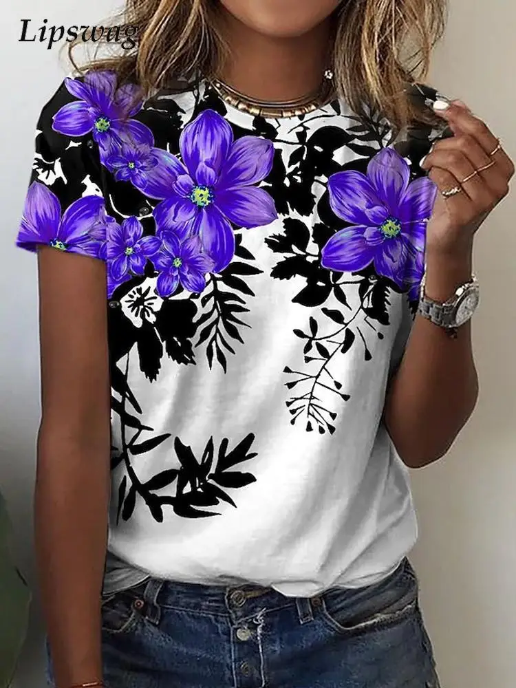 

Женская винтажная блузка с принтом, Офисная Модная рубашка с круглым вырезом, топы, Женская Весенняя Повседневная Блузка с коротким рукавом...