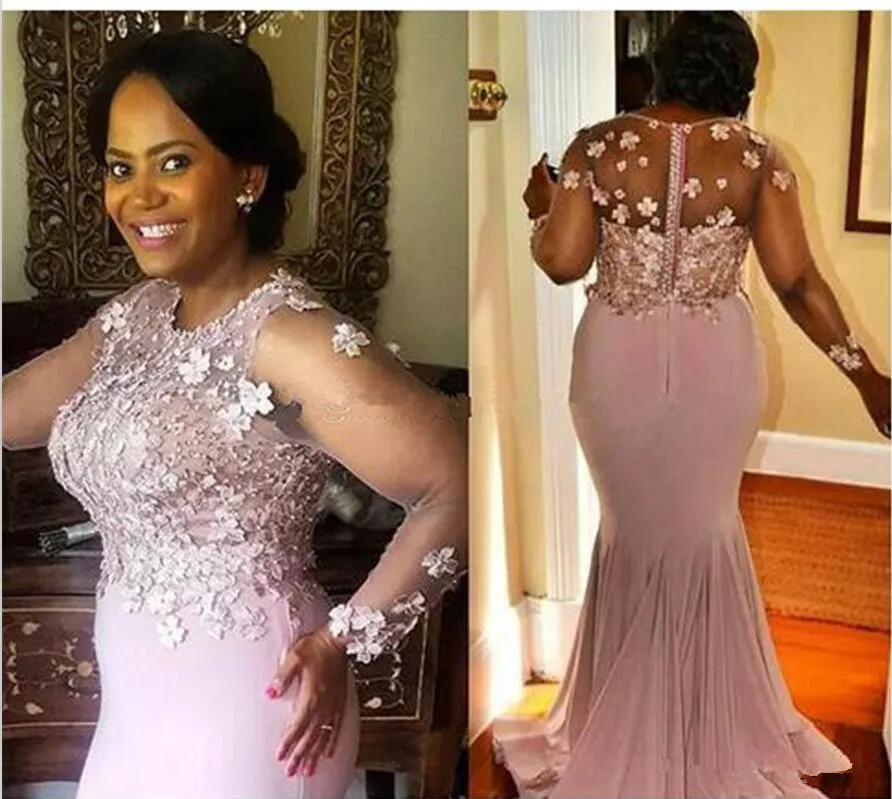 

Plus Size Pink Long Sleeves 2020 Beaded Lace vestido de madrinha Evening prom gown Mermaid Formal Mother of the Bride Dresses